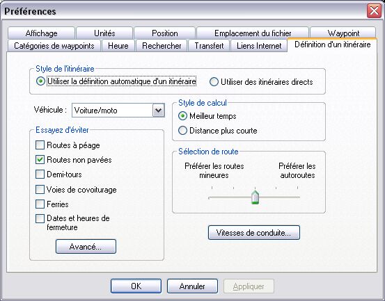 Mapsource préférences